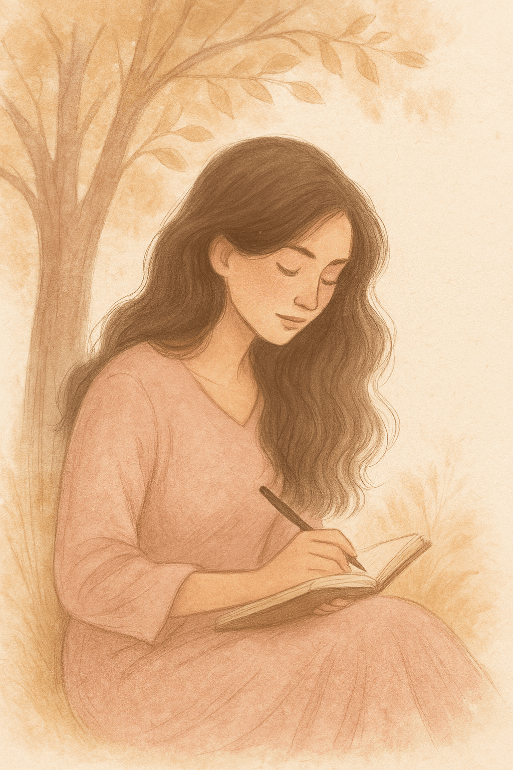 mujer escribiendo.png Sobre mí - ilustración de mujer joven escribiendo